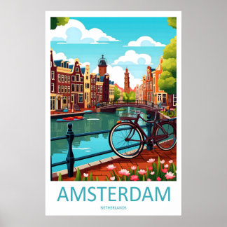 Poster Cartaz de Viagem de Amsterdã Holanda Vintage Esqui