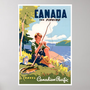 Poster Cartaz de Viagem de Arte de Pesca no Canadá Retrô