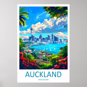 Poster Cartaz de Viagem de Auckland Nova Zelândia Vintage
