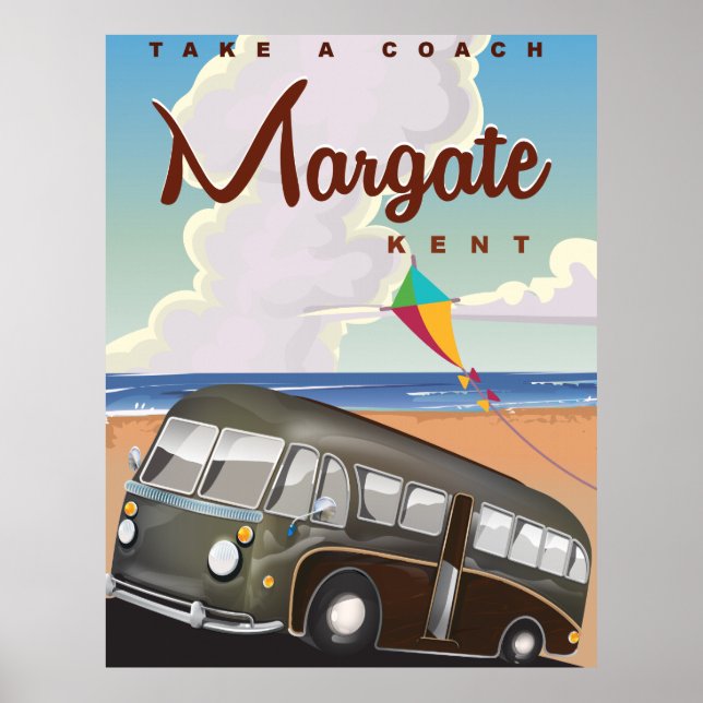 Póster Cartaz de viagem de autocarro vintage Margate Kent (Frente)