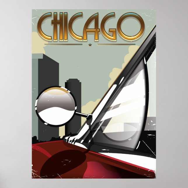 Póster Cartaz de viagem de automóvel antigo da cidade de  (Frente)