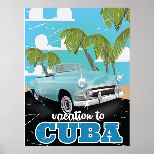 Póster cartaz de viagem de carro antigo cubano (Frente)