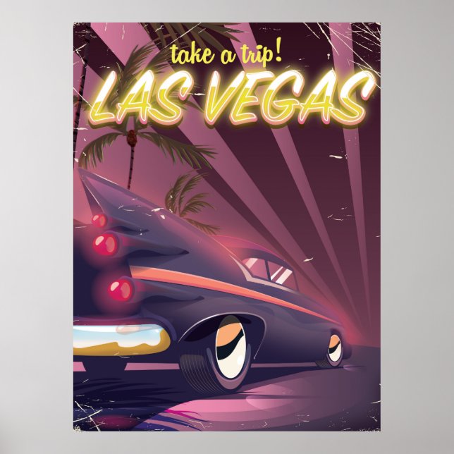 Póster Cartaz de viagem de carro clássico de Las Vegas (Frente)