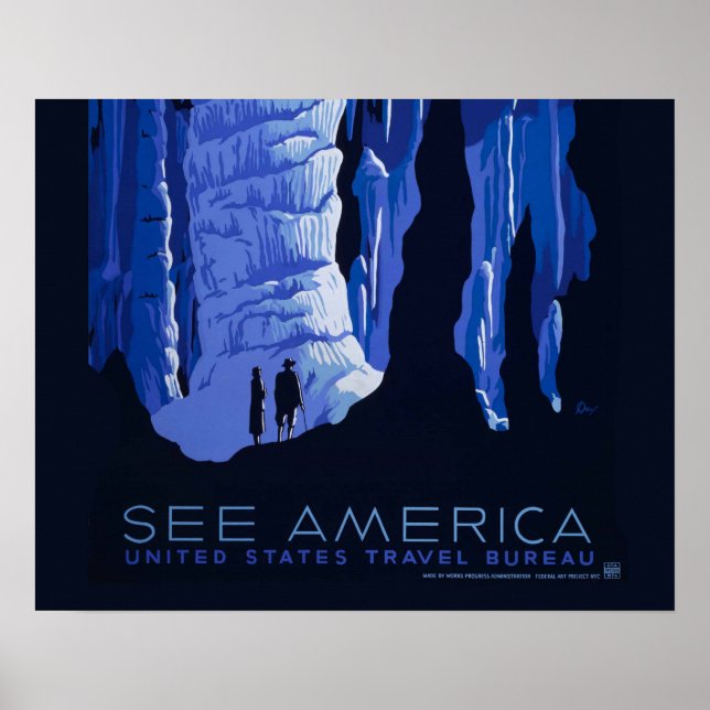 Póster Cartaz de Viagem de Caverna Cavernoso Vintage (Frente)