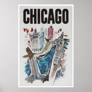 Poster Cartaz de Viagem de Chicago Arte da Cidade de Illi