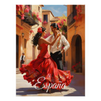 Cartaz de viagem de dançarinos de flamenco da Espa
