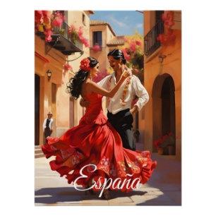 Póster Cartaz de viagem de dançarinos de flamenco da Espa