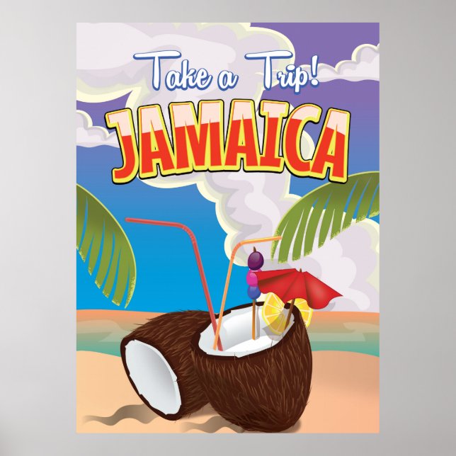 Póster Cartaz de viagem de desenho animado da Jamaica (Frente)