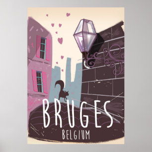Póster cartaz de viagem de desenho animado de Bruges, Bél