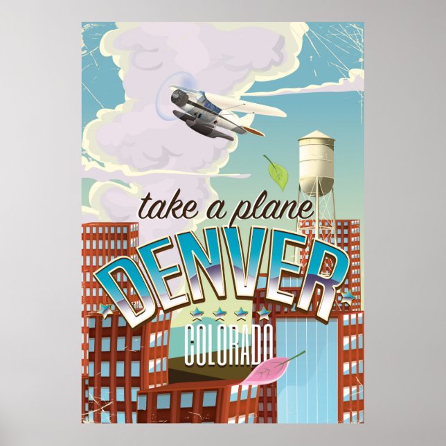 Poster Cartaz de viagem de desenho animado de Denver Colo (Frente)