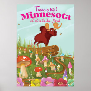 Poster Cartaz de viagem de desenho animado de Minnesota