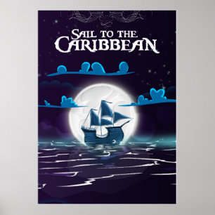 Póster Cartaz de viagem de desenho animado de pirata do C