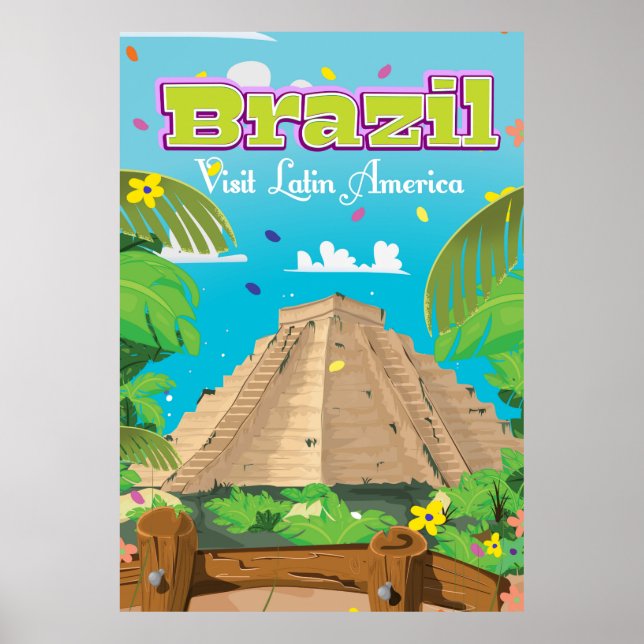 Poster Cartaz de viagem de desenho animado do Brasil. (Frente)