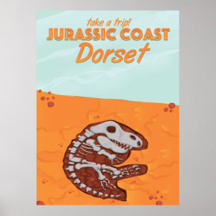 Póster cartaz de viagem de desenho animado Jurassic Coast