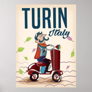 Póster Cartaz de viagem de desenho animado vintage Turim 