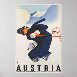 Poster Cartaz de Viagem de Esqui da Áustria