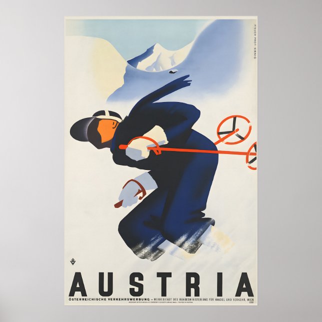 Poster Cartaz de Viagem de Esqui da Áustria (Frente)