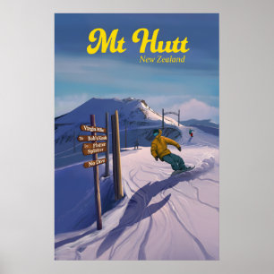Poster Cartaz de Viagem de Esqui em Mt Hutt Nova Zelândia