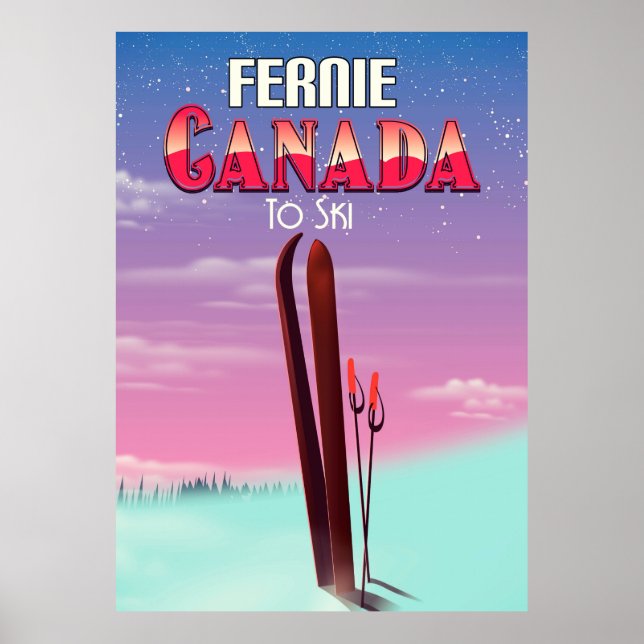Poster Cartaz de viagem de esqui Fernie Canadá. (Frente)