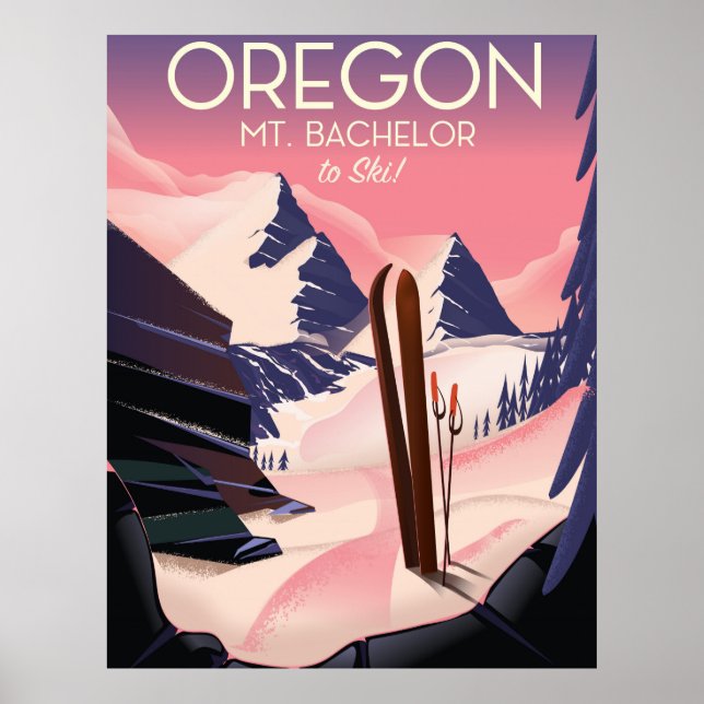 Poster Cartaz de viagem de esqui Mt.Bachelor Oregon (Frente)
