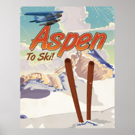 Póster Cartaz de viagem de esqui vintage Aspen EUA