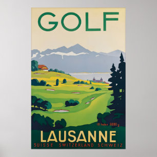 Poster Cartaz de Viagem de Golfe Vintage Lausanne Suíça