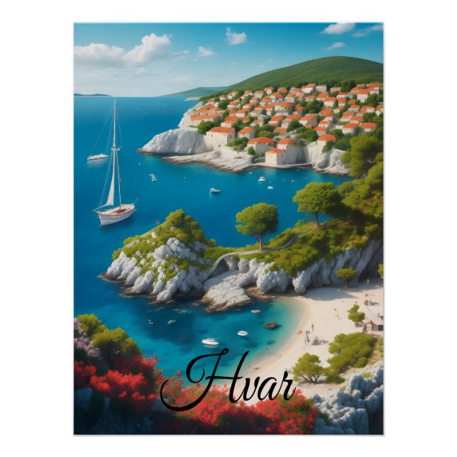 Póster Cartaz de Viagem de Hvar Croácia (Frente)