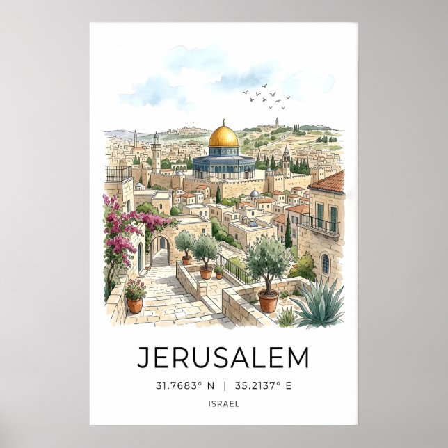 Poster Cartaz de Viagem de Jerusalém, Cúpula Dourada, Ped (Frente)