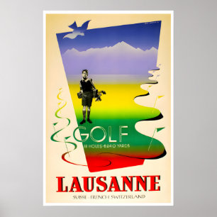 Poster Cartaz de Viagem de Lausana Arte Suíça Suíça Golfe