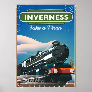 Póster cartaz de viagem de locomotiva inverness escócia