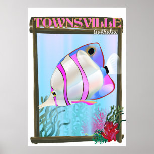 Poster Cartaz de viagem de peixes tropicais de Townsville