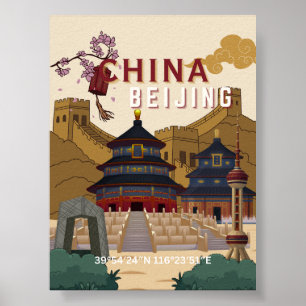 Poster Cartaz de Viagem de Pequim China Ilustração Vint