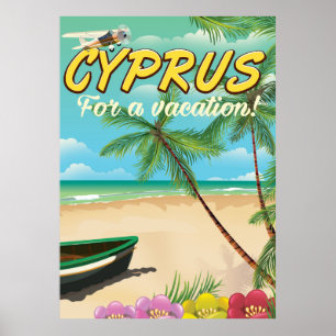 Poster Cartaz de viagem de praia vintage de Chipre