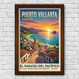 Poster Cartaz de Viagem de Puerto Vallarta dos Anos 60