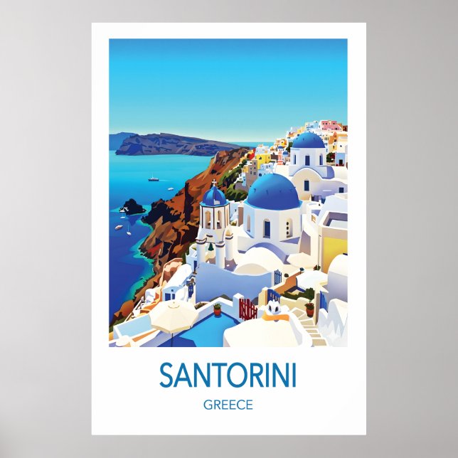 Poster Cartaz de Viagem de Santorini Arte Grécia (Frente)