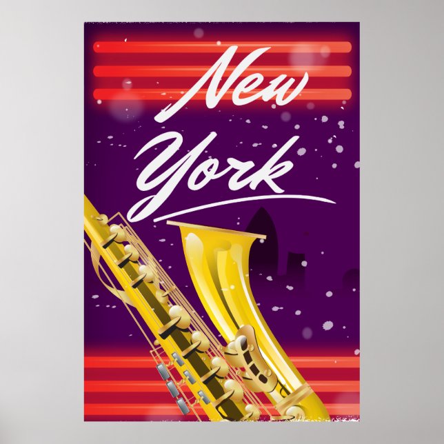 Póster cartaz de viagem de saxofone da cidade de Nova Yor (Frente)