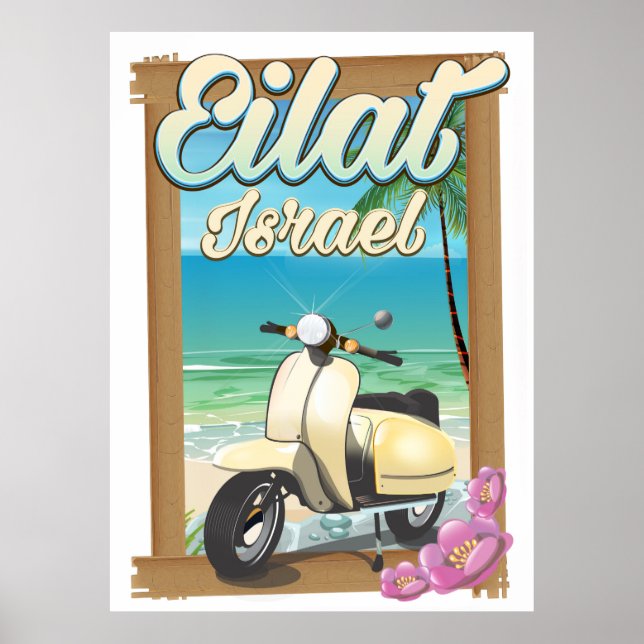 Póster Cartaz de viagem de scooter da Praia de Eilat Isra (Frente)