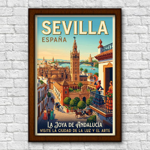Poster Cartaz de Viagem de Sevilha, Espanha dos anos 60 V