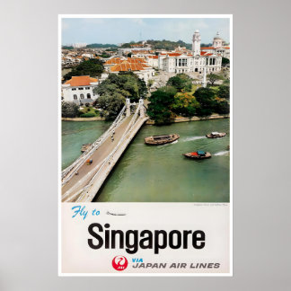 Poster Cartaz de Viagem de Singapura Japan Airlines Arte 