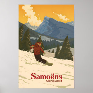 Poster Cartaz de Viagem de Snowboarding de Samoens