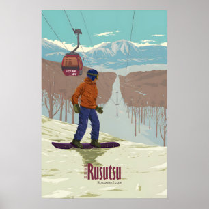 Poster Cartaz de Viagem de Snowboarding no Japão Rusutsu
