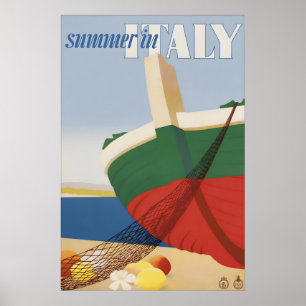 Poster Cartaz de Viagem de Verão Itália Vintage Mediterrâ