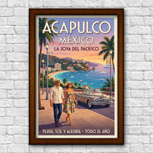 Poster Cartaz de Viagem do Acapulco, México, anos 60 Vint