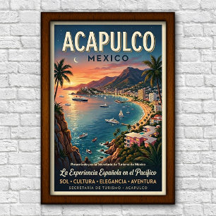 Poster Cartaz de Viagem do Acapulco, México, anos 60 Vint