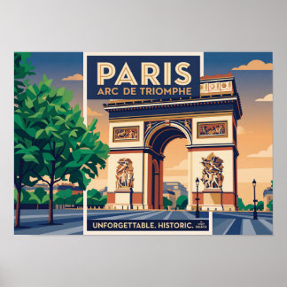 Poster Cartaz de Viagem do Arco do Triunfo de Paris Vinta