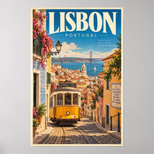 Poster Cartaz de Viagem do Bonde Amarelo de Lisboa Portug