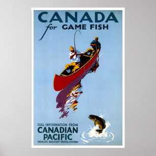 Poster Cartaz de Viagem do Canadá Arte de Pesca Prin Retr