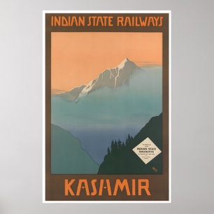 Poster Cartaz de Viagem do Caxemira Arte da Índia Estado 