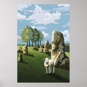 Poster Cartaz de Viagem do Círculo de Pedras de Avebury W