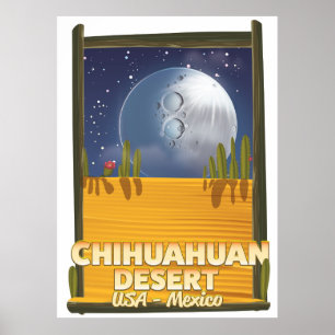 Póster Cartaz de viagem do Deserto de Chihuahuan em desen